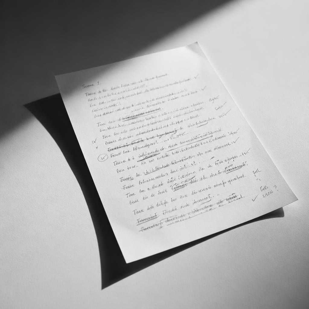 A printed page covered in handwritten correction marks