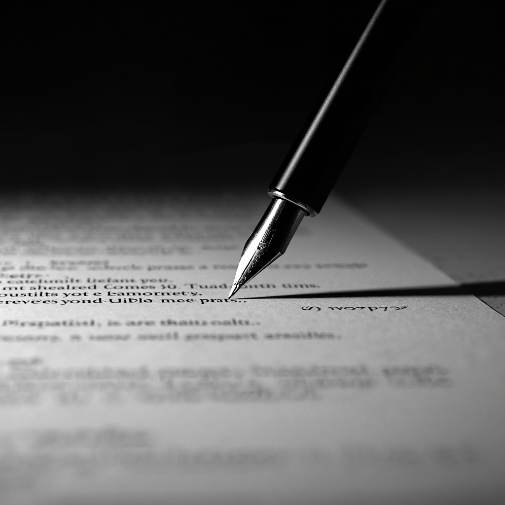 A hand annotating a printed page under hard directional light